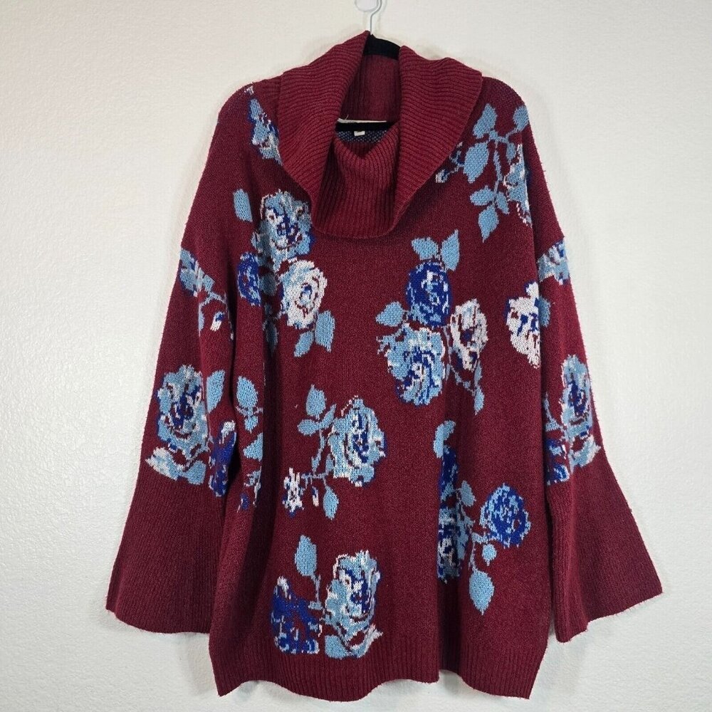 The Pioneer Woman XXXL 3XL Knit Sweater Cowl Neck Floral Red Country Cottagecore